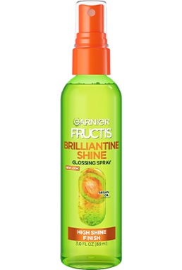 Brilliantine Shine Glossing Spray bottle, front view, white background.